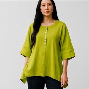Fridaze 100% Linen Lime Tunic Oversize Lagenlook Assymetrical Hem Size Small